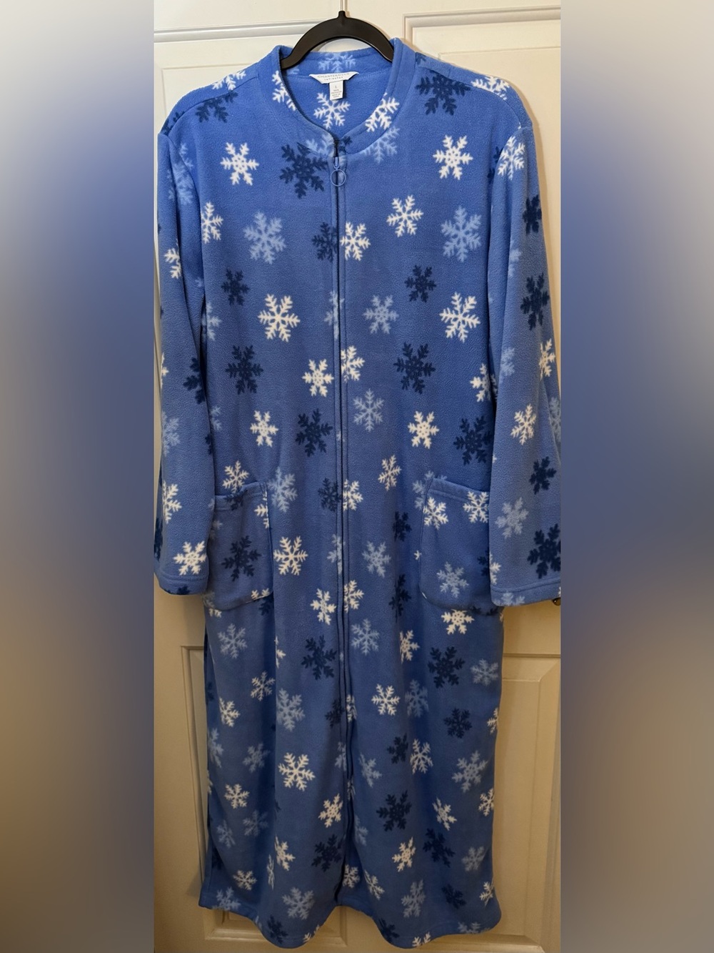 Charter Club Robe Blue Snowflake Fleece Zip-Front Robe Size - Large - Picture 2 of 9